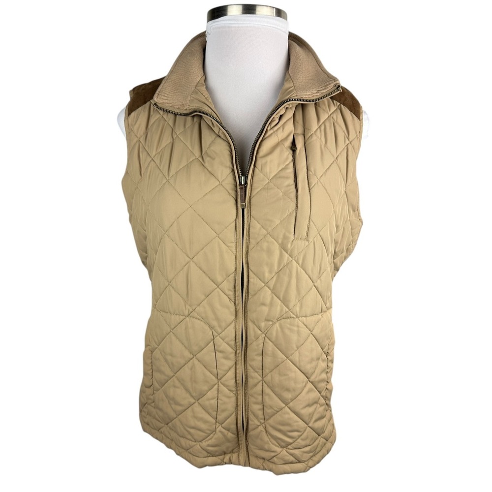 Lauren Ralph Lauren Quilted Vest Tan Zip Ribbed Sides Puffer Womens Plus Size 2X - Picture 3 of 16